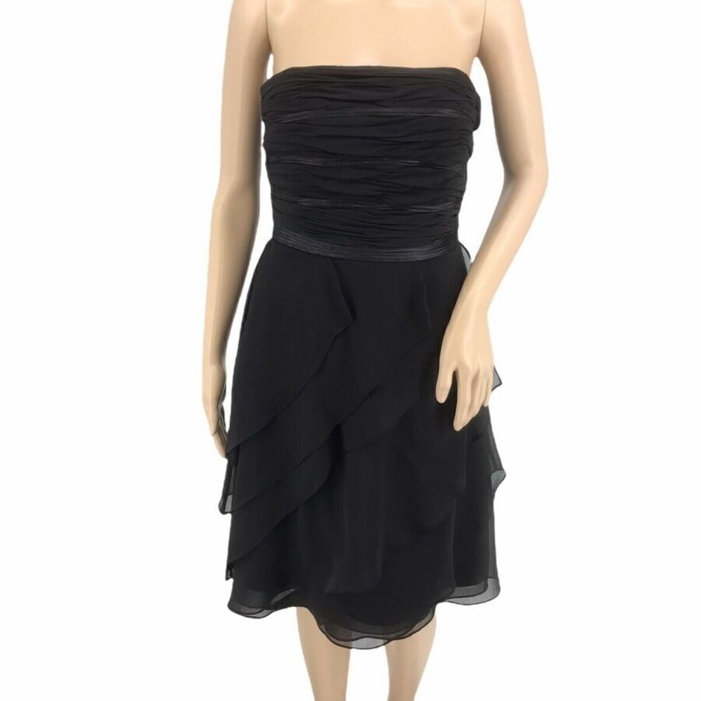 White House Black Market Women's Black Strapless Flutter Dress - Size 2